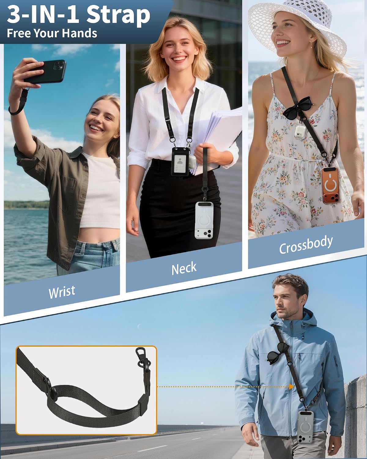 VVAAGG Cell Phone Lanyard for iPhone: Adjustable Phone Strap Crossbody Neck and Wrist Strap Anti-Theft Lanyard Travel Essential Compatible for iPhone Android Smartphones